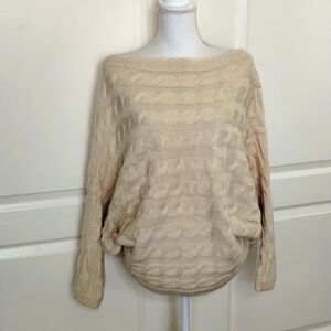 Military Hippie cable knit sweater size Large XL cream boat neck chunky relaxed